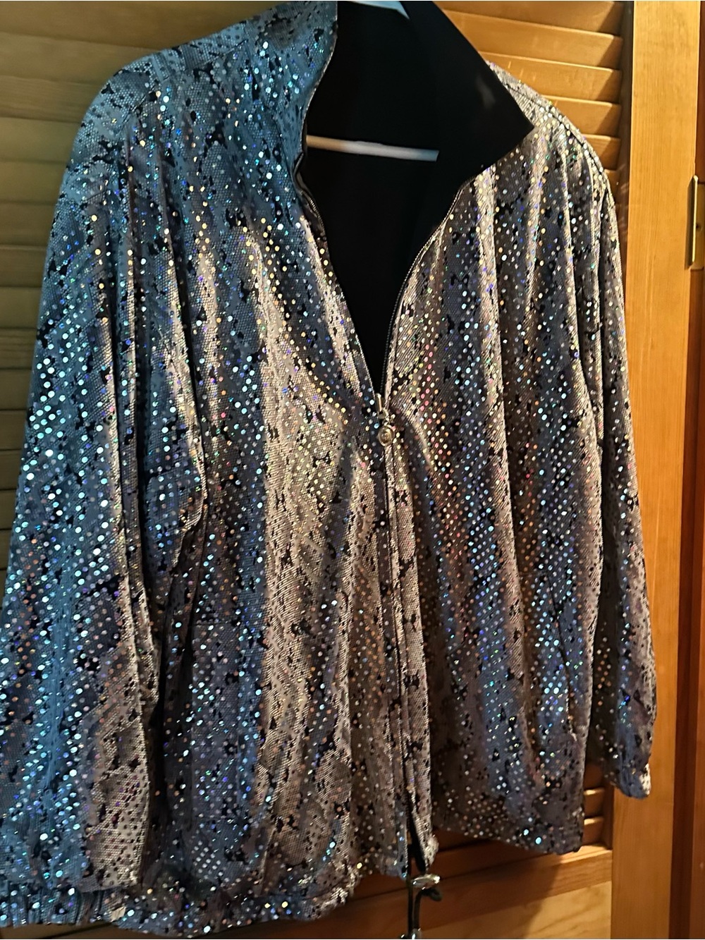 Sequin-Embellished Gray Bomber Jacket